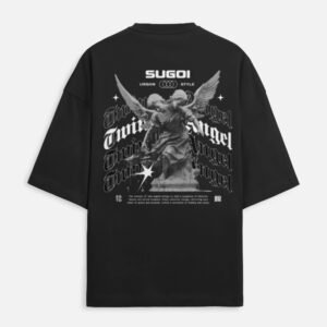 Twin Angels | Black Unisex Oversized Tee