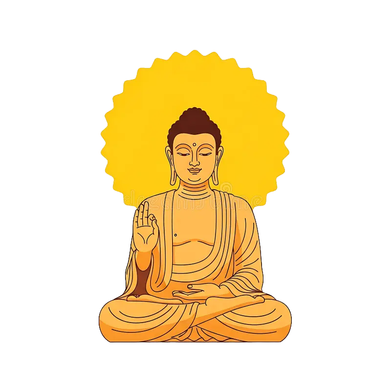 meditating buddha illustration serene figure image depicts seated lotus position hand raised gesture blessing 411439550