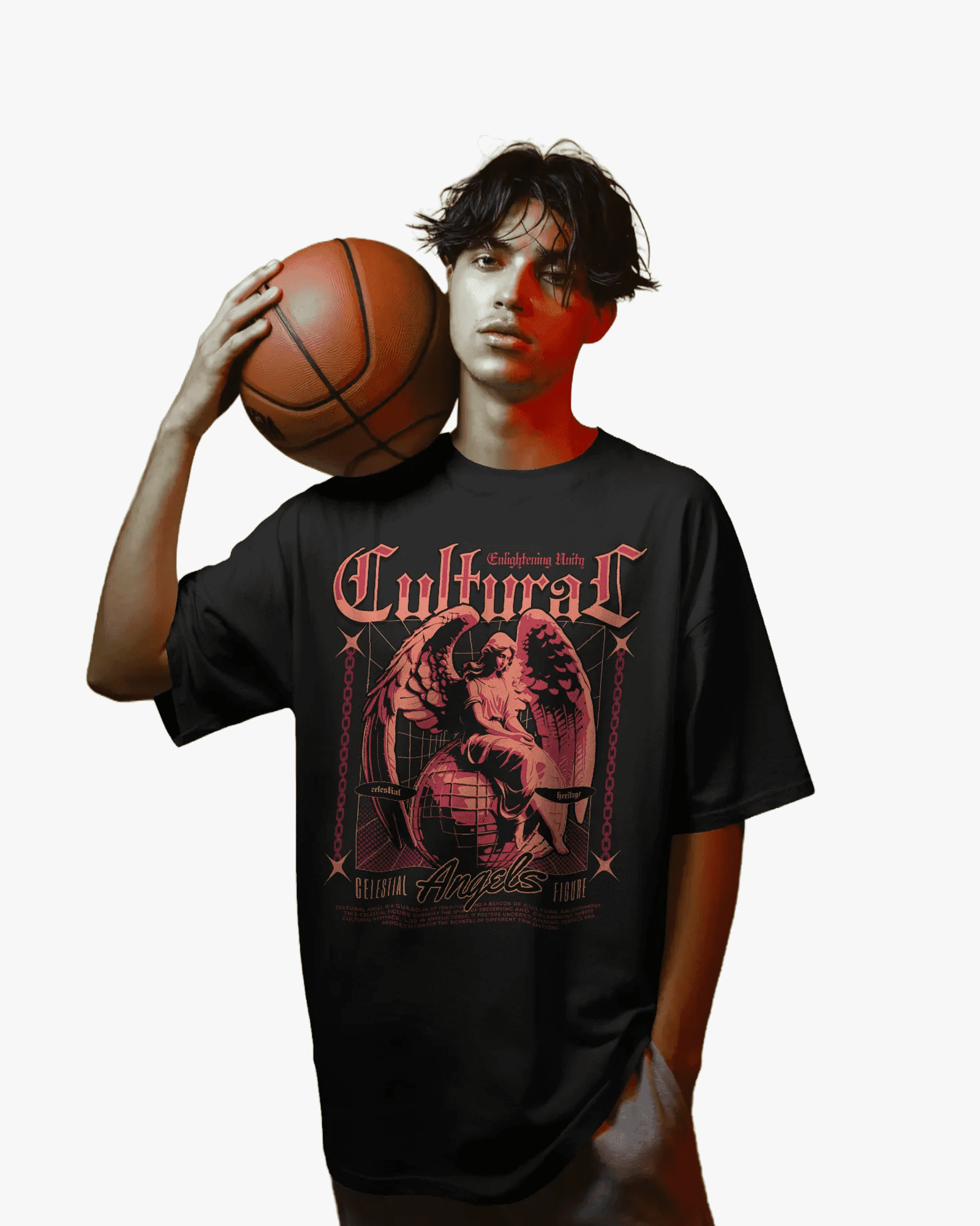 Cultural Celestial Angels | Oversized Tee in Black