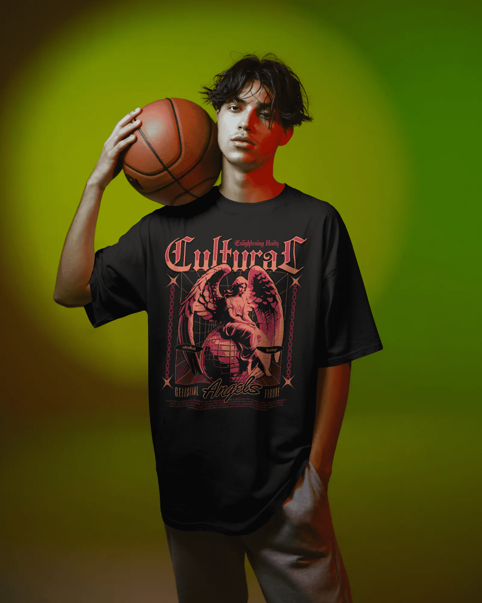 Cultural Celestial Angels | Oversized Tee in Black