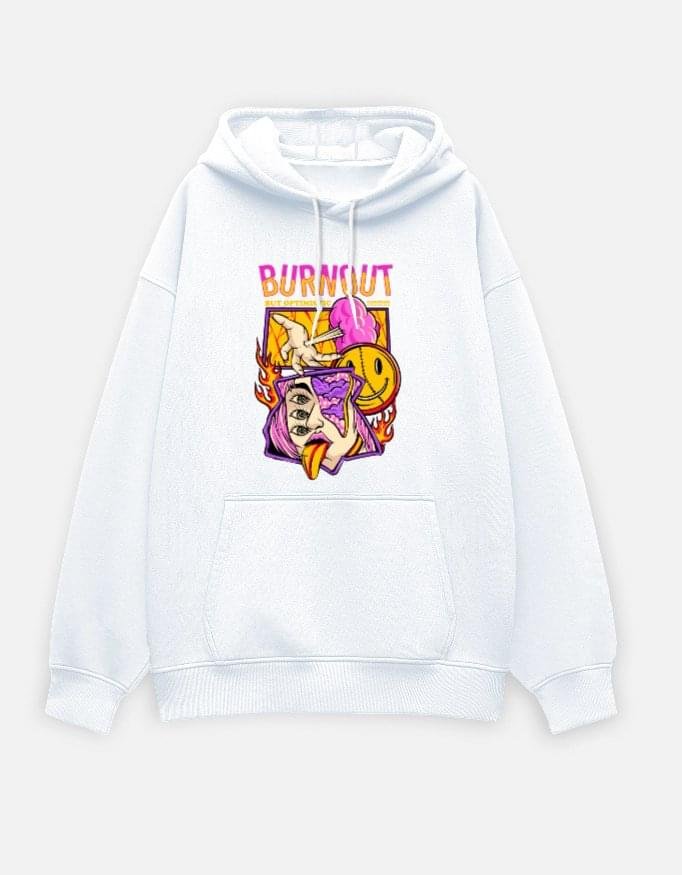 Burnout but optimistic | White Black Lavender & Pink Unisex Oversized Hoodie - Image 5