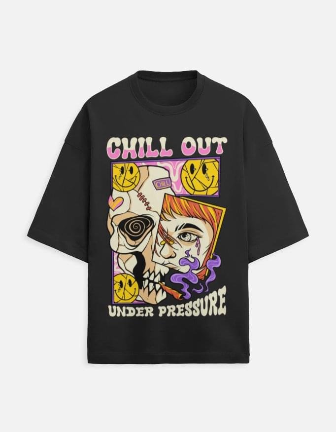 Chill out Under Pressure | Black Unisex Terry Oversized Tee