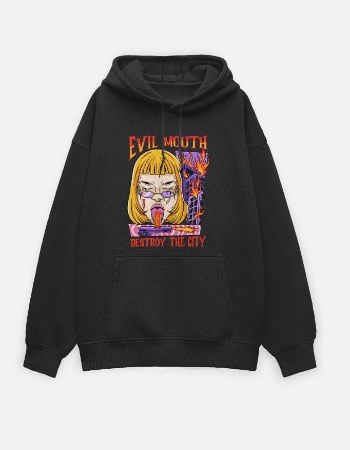 Evil Mouth | White Black Lavender & Baby Pink Unisex Oversized Hoodie