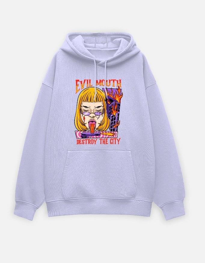 Evil Mouth | White Black Lavender & Baby Pink Unisex Oversized Hoodie - Image 5