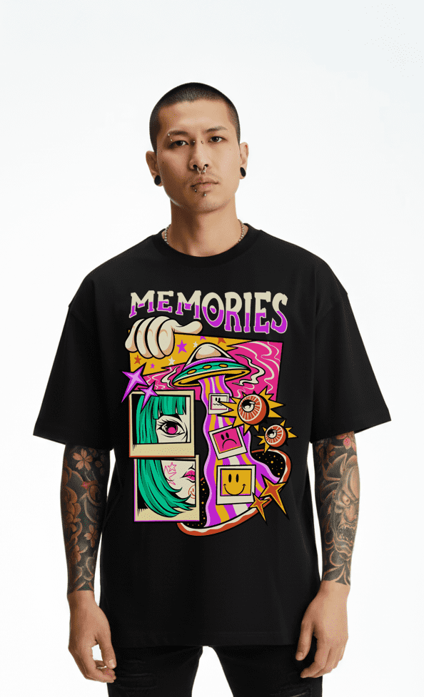 Milky way Memories |Black Unisex Terry Oversized Tee