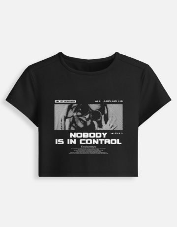 nobody is in control baby tee – monochrome gen z cropped top